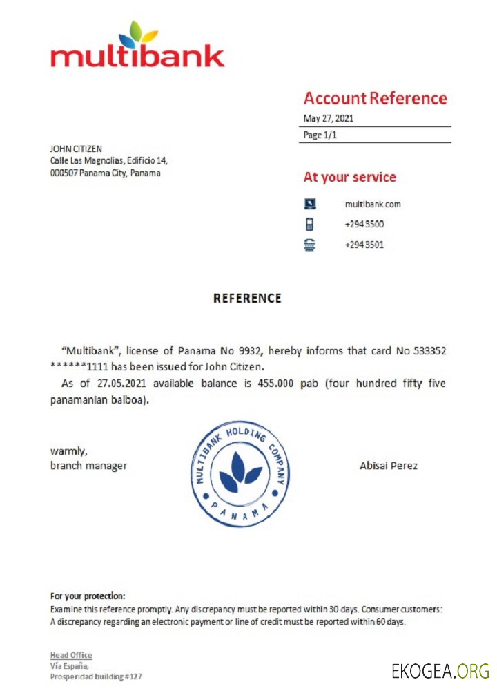 Panama , Multibank , reference